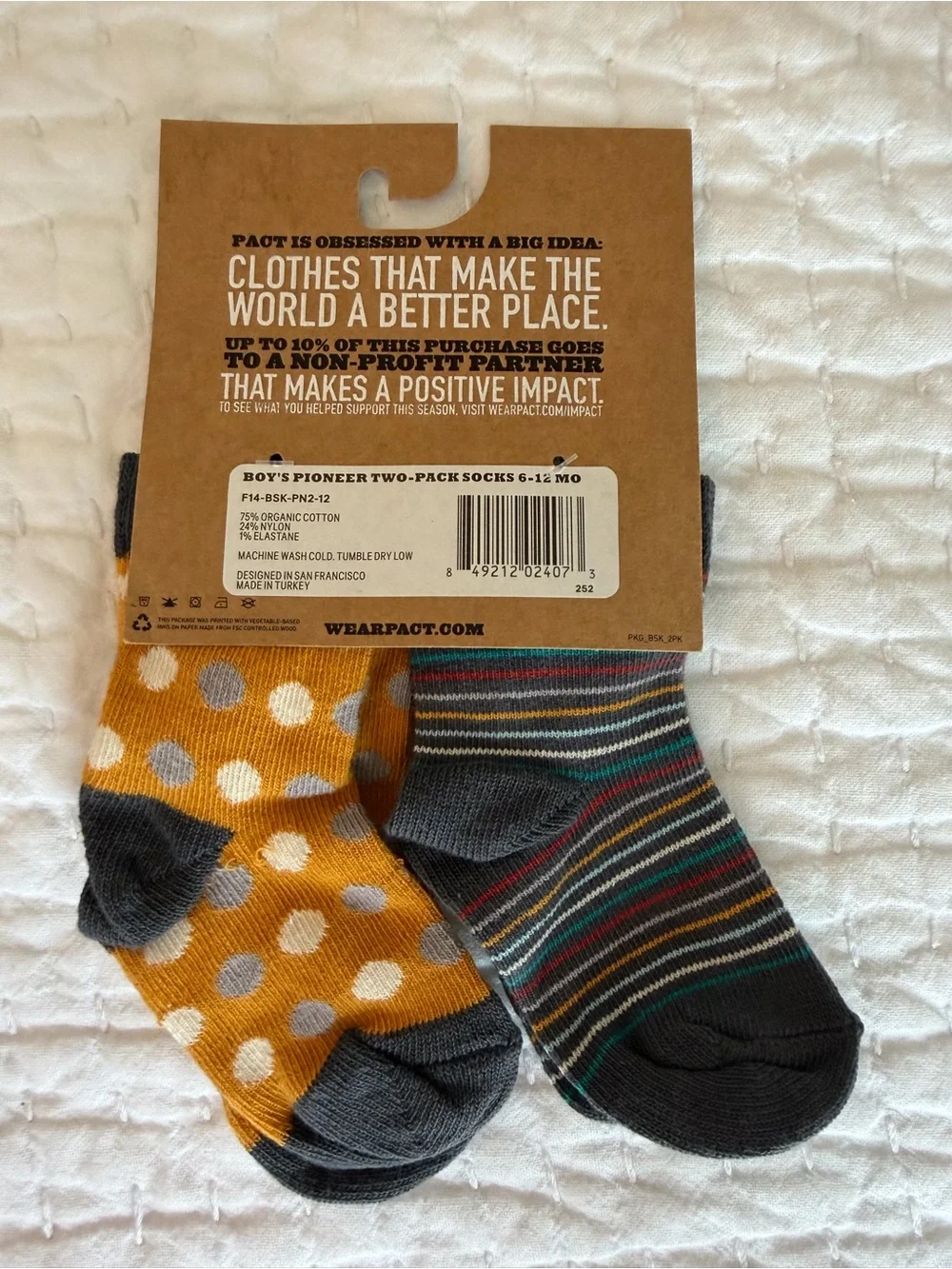 Pact Baby Socks - Mustard Dot & Charcoal Multistripe